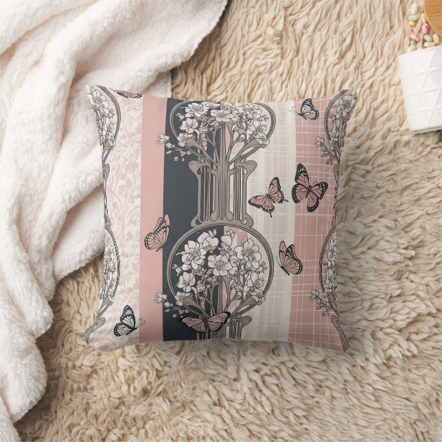 Elegant Butterfly Blossom (8) Throw Pillow (Blanket)