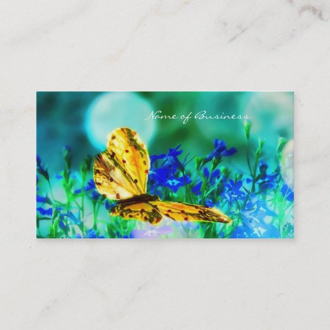 Elegant Butterfly Blue Flower Garden Business Card (Front)