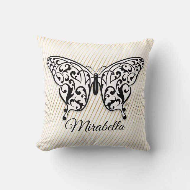 Elegant Butterfly Ceramic Ornament Design by Eksi Throw Pillow (Front)