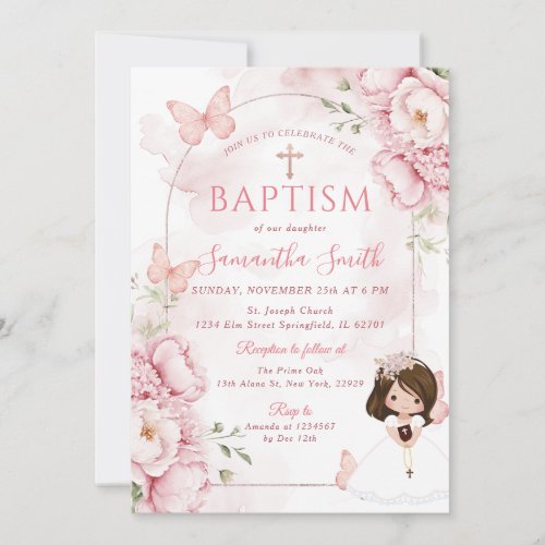 Elegant Butterfly Christening Butterflies Invitation