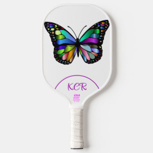 Elegant Butterfly Colorful Initials USA Official Pickleball Paddle
