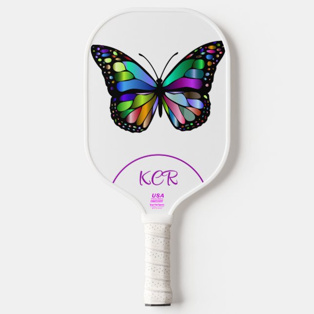 Elegant Butterfly Colorful Initials USA Official Pickleball Paddle (Front)