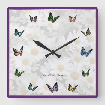 Elegant Butterfly Decorative Square Wall Clock by 4westies at Zazzle