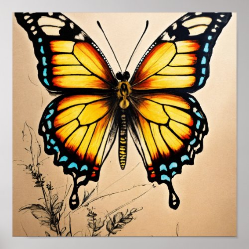 Elegant Butterfly Display T_Shirt _ Gracef Poster