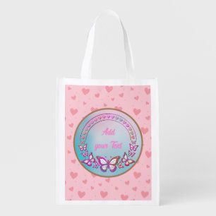 Elegant Butterfly Dreams, and Pink Heart Grocery Bag