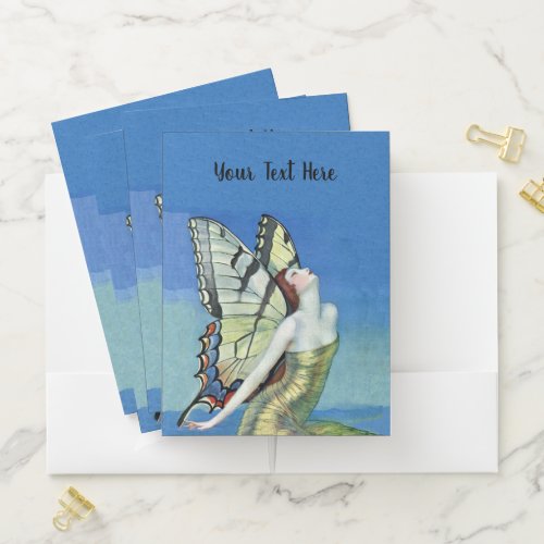 Elegant Butterfly Fairy Monarch Wings Gold Dress Pocket Folder