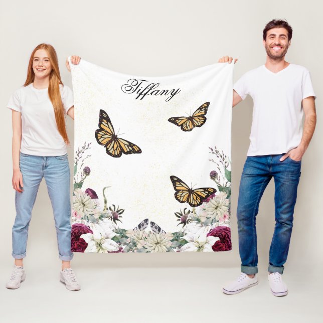 Elegant Butterfly Floral Aesthetic Fleece Blanket (In Situ)