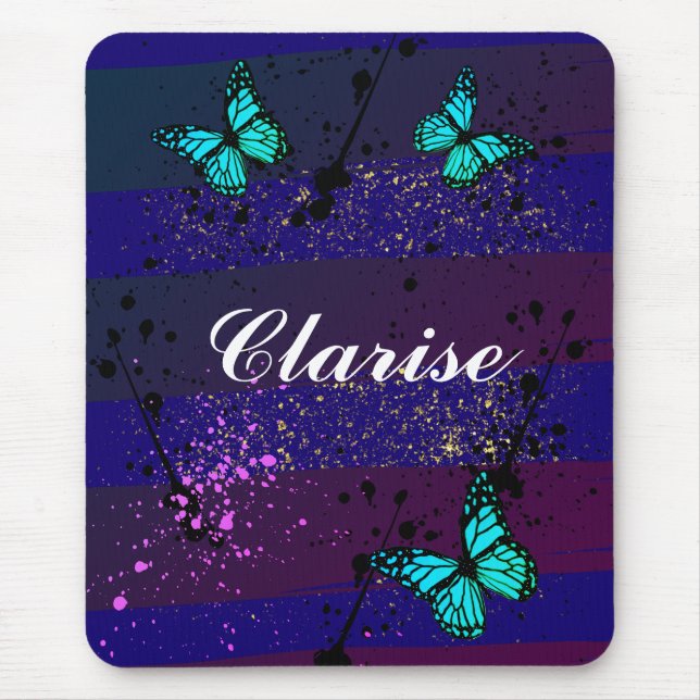 Elegant Butterfly Floral Aesthetic Mouse Pad (Front)