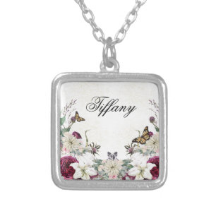 Elegant Butterfly Floral Aesthetic Silver Plated Necklace
