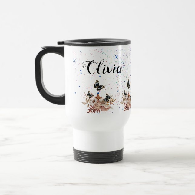 Elegant Butterfly Floral Aesthetic Travel Mug (Left)