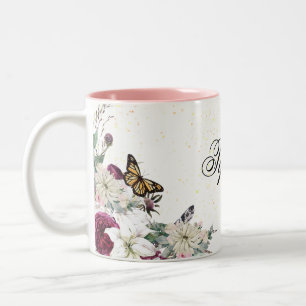 Elegant Butterfly Floral Aesthetic Two-Tone Coffee Mug