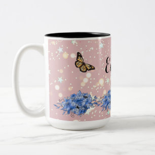 Elegant Butterfly Floral Aesthetic Two-Tone Coffee Mug