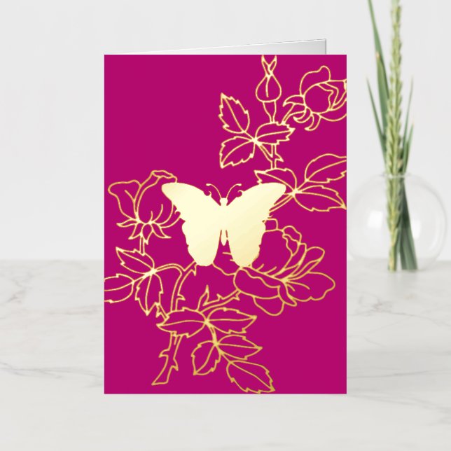 Elegant Butterfly Floral Folded Foil Card (Front)