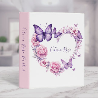 Elegant Butterfly Floral Heart Personalized Mini Binder