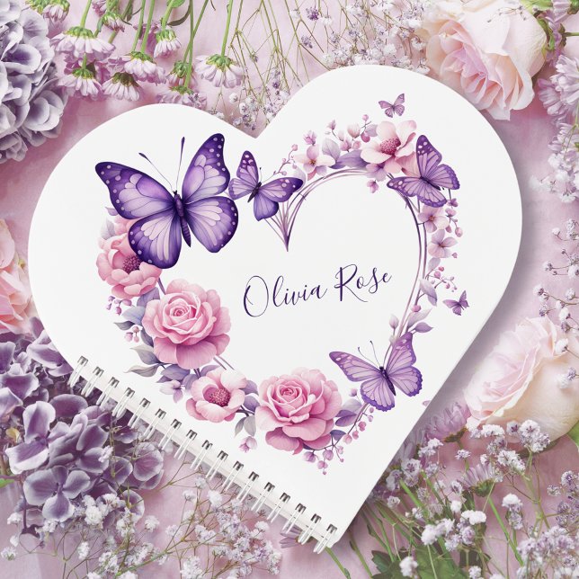 Elegant Butterfly Floral Heart Personalized Notebook (Creator Uploaded)