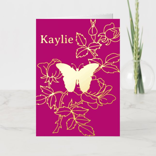 Elegant Butterfly Floral Personalized Foil Card (Front)
