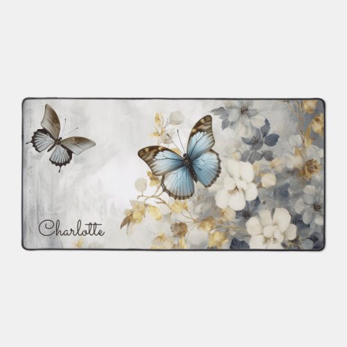 Elegant Butterfly Floral Personalized Name Desk Mat