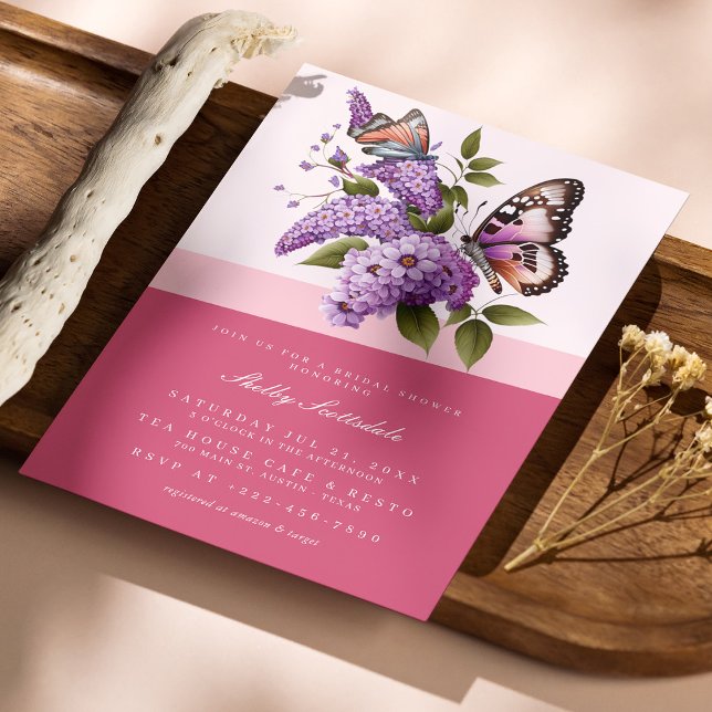 Elegant Butterfly Floral Pink Bridal Shower Invitation (Personalized Chic Floral and Butterfly Bridal Shower Invitation)