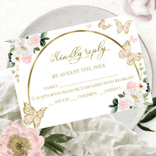 Elegant Butterfly Floral Quinceanera RSVP Card