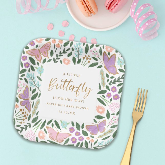 Elegant Butterfly Garden Baby Shower Paper Plates (Creator Uploaded)