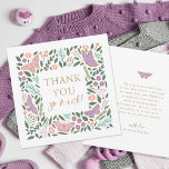 Elegant Butterfly Garden Baby Shower Thank You Card<br><div class="desc">This beautiful baby shower thank you card features a hand drawn square frame design, which contains butterflies and floral elements in pastel colors of pink, purple, coral peach, mint, and aqua. Accents in faux gold foil add a stylish touch. Text templates are included on the back for simple personalization. *Artwork...</div>