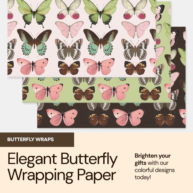Elegant Butterfly Garden Wrapping Paper Set (Elegant Butterfly Garden Wrapping Paper Set – Pink, Green & Brown Nature Gift Wrap)