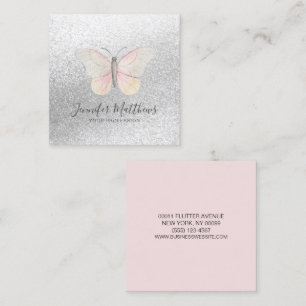 Elegant Butterfly Glitter Blush Square Business Card