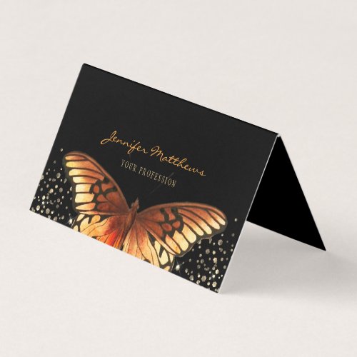 Elegant Butterfly Glitter Orange Black Business Card