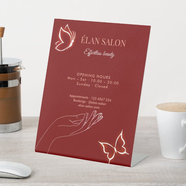 Elegant Butterfly Glow Chic Beauty Salon Pedestal Sign (In SItu)