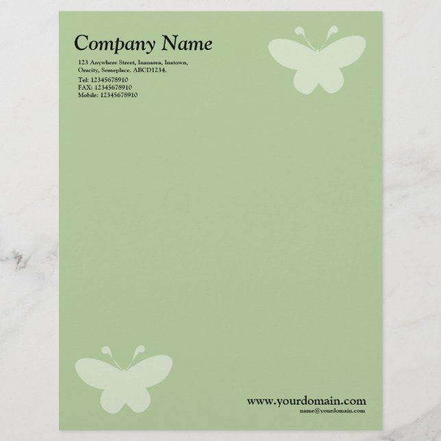 Elegant Butterfly - Green Letterhead (Front)