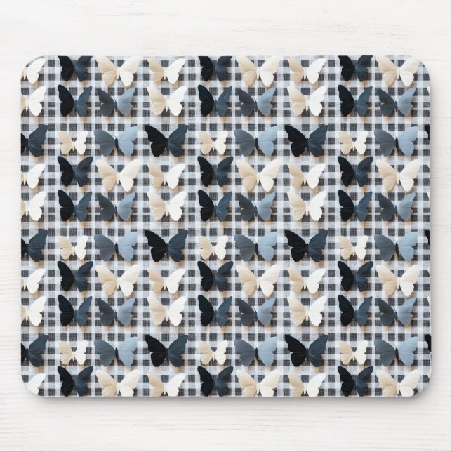 Elegant Butterfly Grid Pattern Mouse Pad (Front)