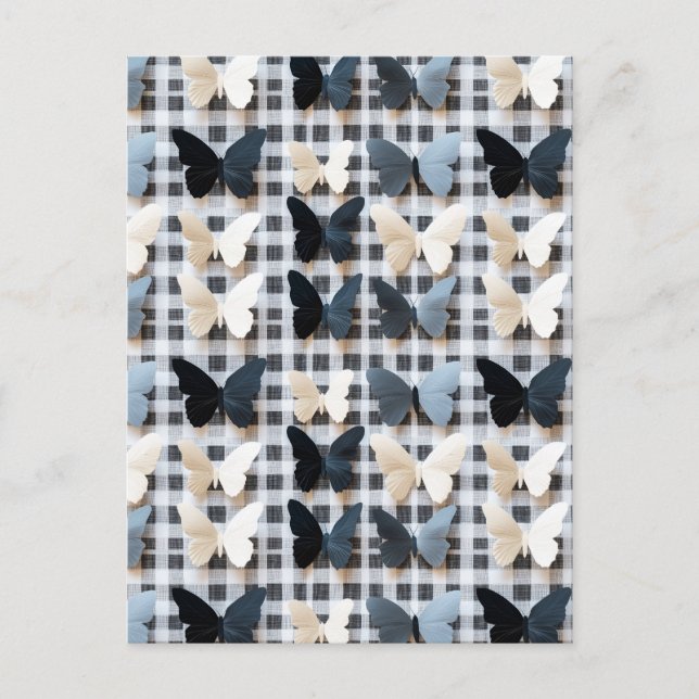 Elegant Butterfly Grid Pattern Postcard (Front)
