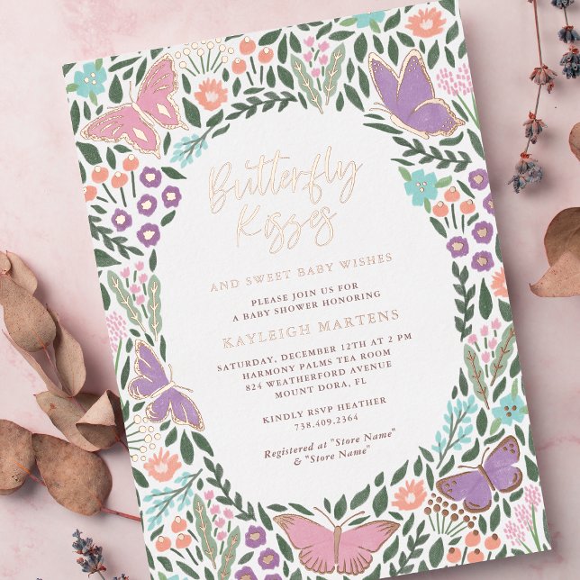 Elegant Butterfly Kisses Baby Shower Foil Invitation (Creator Uploaded)