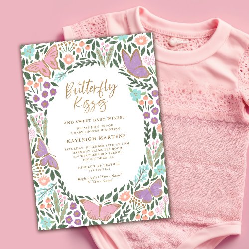 Elegant Butterfly Kisses Pastel Baby Shower Invitation