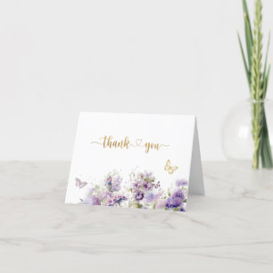 Elegant butterfly kisses purple flowers Watercolo Thank You Card