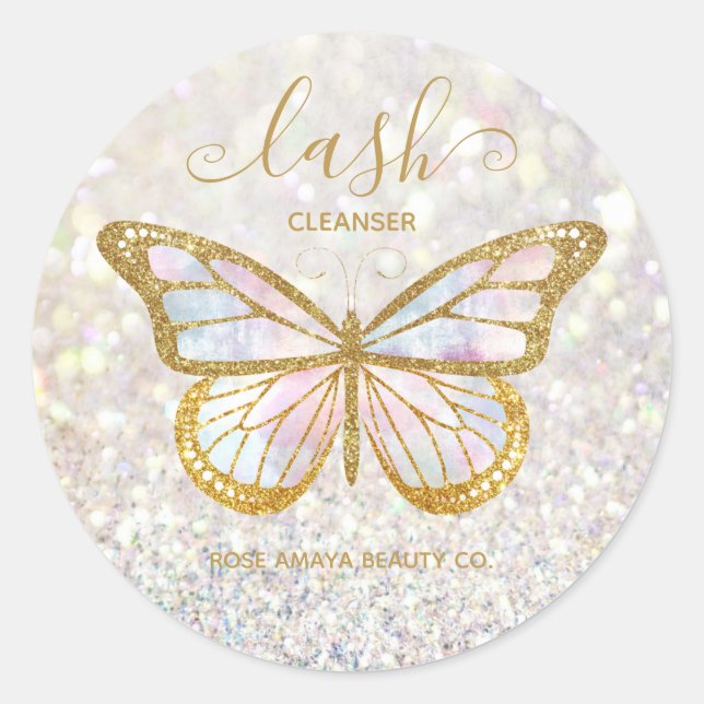 Elegant Butterfly Lash Cleanser Classic Round Sticker (Front)