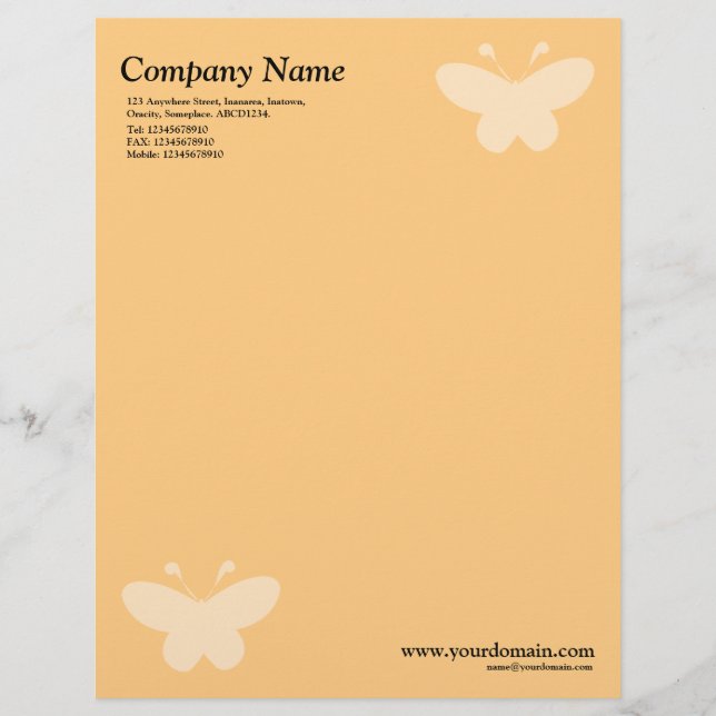 Elegant Butterfly - Light Orange Letterhead (Front)