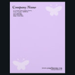 Elegant Butterfly - Light Purple Letterhead<br><div class="desc">A business letterhead with an attractive and elegant Butterfly motif in the top right and bottom left hand corners of the page positioned half an inch from the edges. Company name, address along with telephone, Fax and Mobile numbers in the top left corner. Web and email address aligned in the...</div>