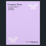 Elegant Butterfly - Light Purple Letterhead<br><div class="desc">A business letterhead with an attractive and elegant Butterfly motif in the top right and bottom left hand corners of the page positioned half an inch from the edges. Company name, address along with telephone, Fax and Mobile numbers in the top left corner. Web and email address aligned in the...</div>