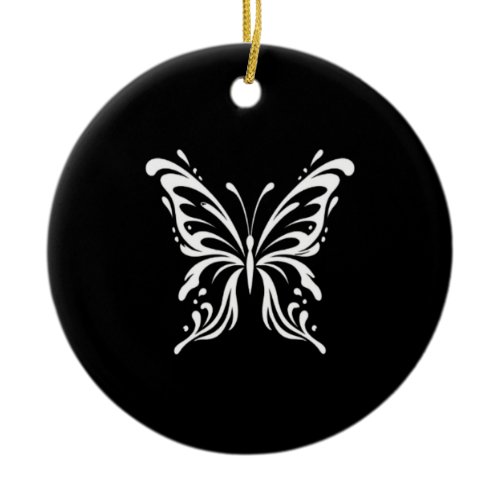 Elegant Butterfly Line Art Floral Aesthetic Design Ceramic Ornament