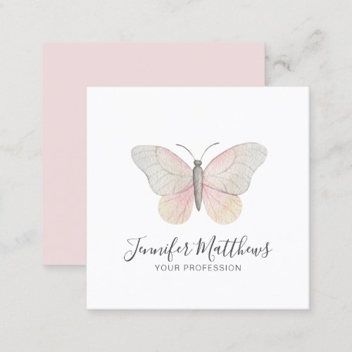 Elegant Butterfly Logo Brand Blush Square Business Card