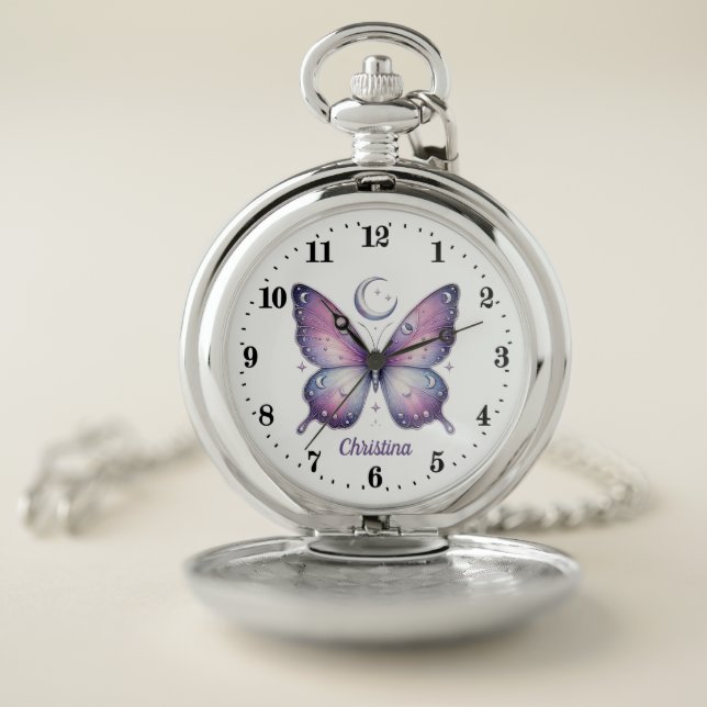 Elegant butterfly lovers customizable  pocket watch (Inside)