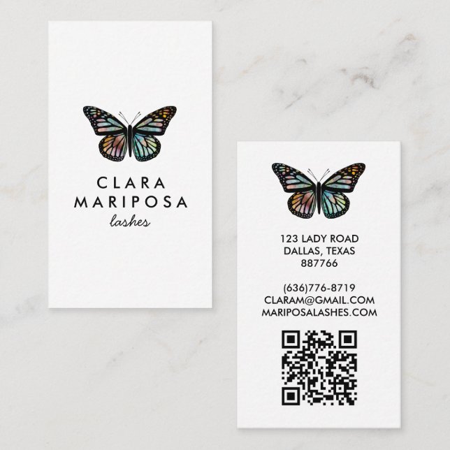 Elegant Butterfly Monarch Beauty Lashes QR Code Business Card (Front/Back)