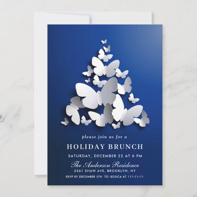 Elegant Butterfly Monarch CHRISTMAS HOLIDAY BRUNCH Invitation (Front)