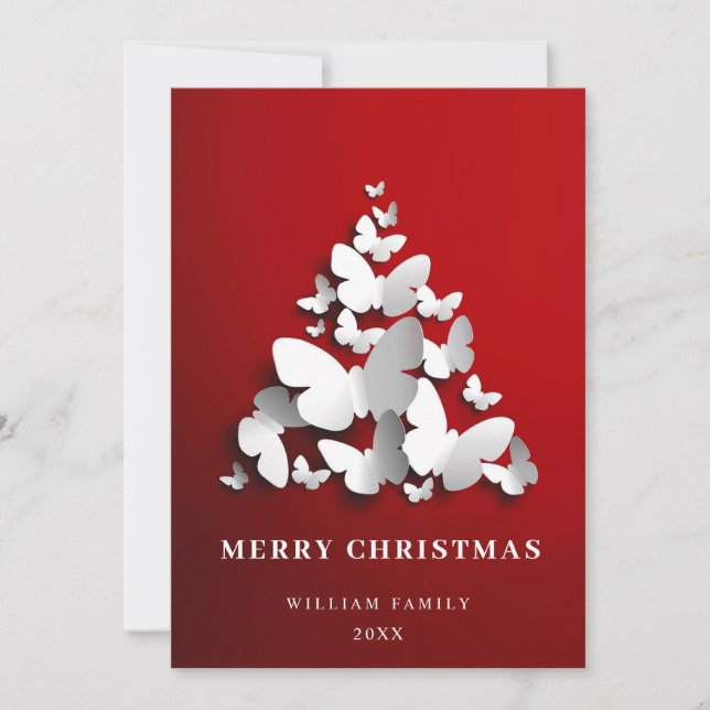 Elegant Butterfly Monarch Christmas Tree Greeting Holiday Card (Front)
