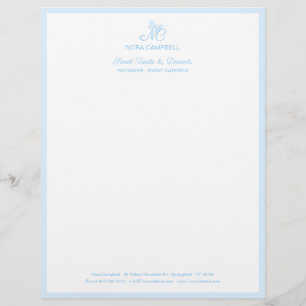 Elegant Butterfly Monogram Baby Blue Border Letterhead