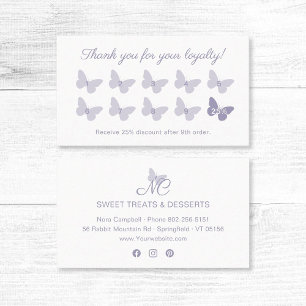 Elegant Butterfly Monogram Lavender Thank You Loyalty Card