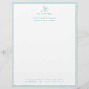 Elegant Butterfly Monogram Pastel Turquoise Border Letterhead