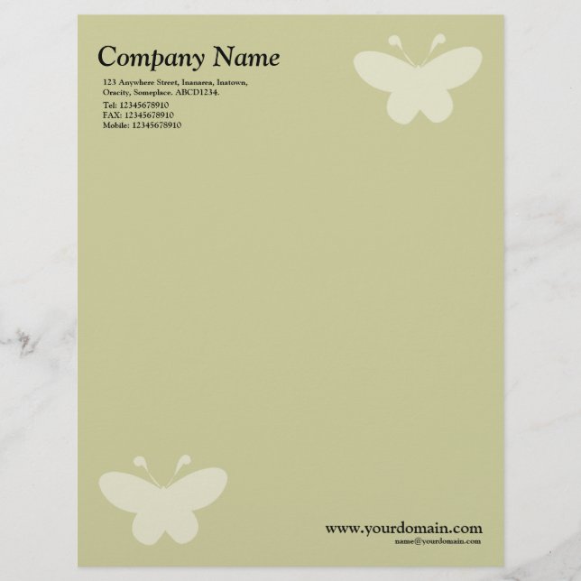 Elegant Butterfly Motif - Light Khaki Letterhead (Front)