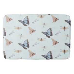 Elegant Butterfly n Dragonfly Swirl Scroll Artwork Bathroom Mat